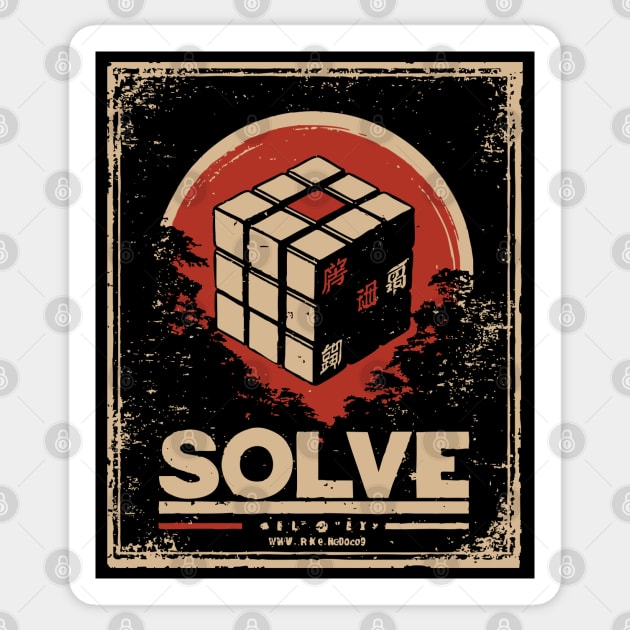 Solve Puzzle Cube - Vintage Japanese-Style Puzzle Art Sticker by TuncGK